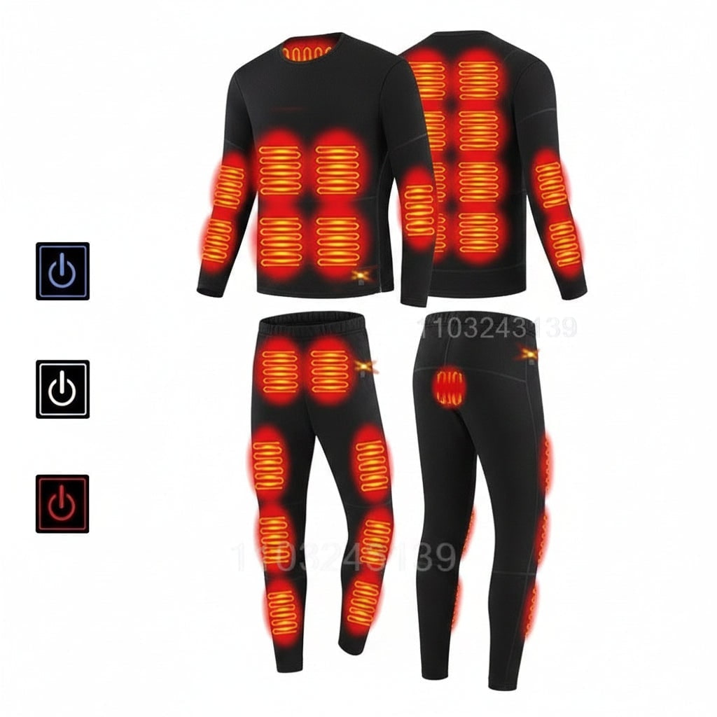 USB Heated Long Johns Thermal Underwear Set with Heating Zones and Three Temperature Settings - Image 3