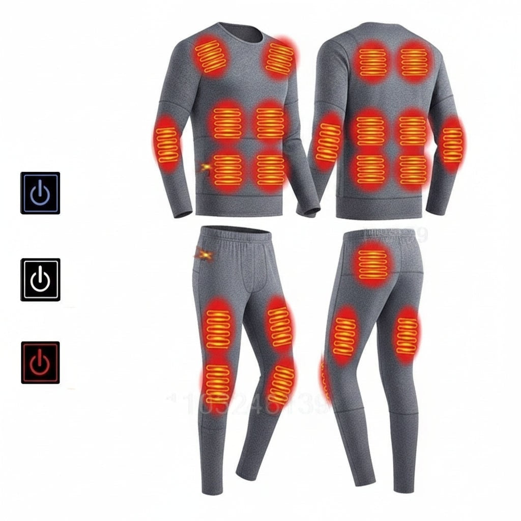 USB Heated Long Johns Thermal Underwear Set with Heating Zones and Three Temperature Settings - Image 4