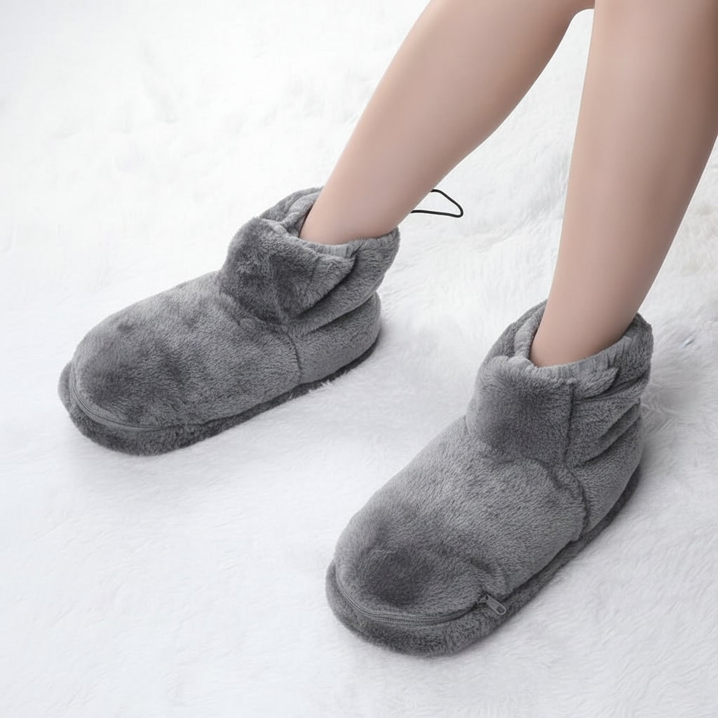USB Heated Slippers with Plush Bootie Faux Fur Lining and Fleece Ankle Collar - Image 5