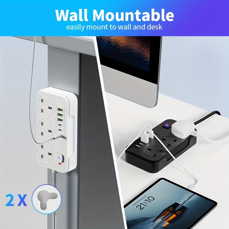 USB Power Strip with 3 AC Outlets 6 Ports and 2m Extension Cable - Image 8