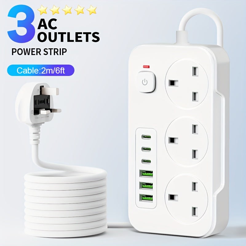USB Power Strip with 3 AC Outlets 6 Ports and 2m Extension Cable - Image 9