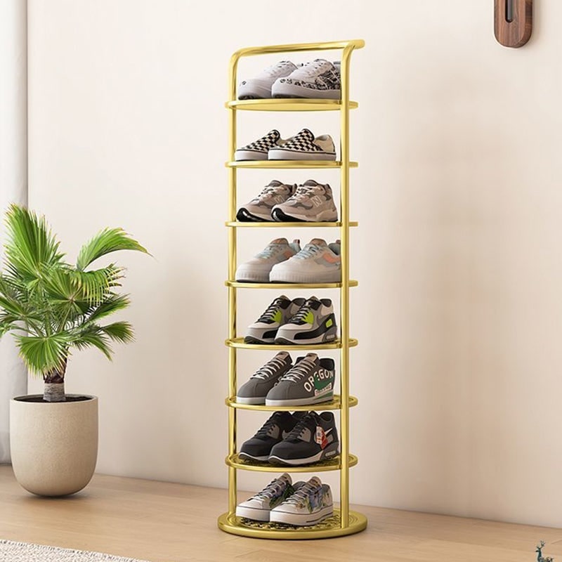 Vertical Shoe Rack with Metal Frame and Multi-Tier Round Shelves for Freestanding Storage - Image 1
