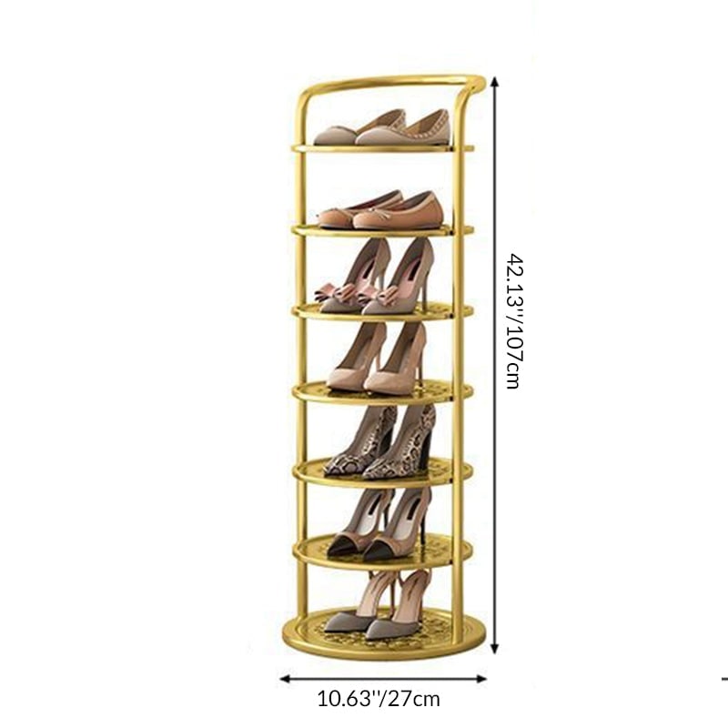 Vertical Shoe Rack with Metal Frame and Multi-Tier Round Shelves for Freestanding Storage - Image 6