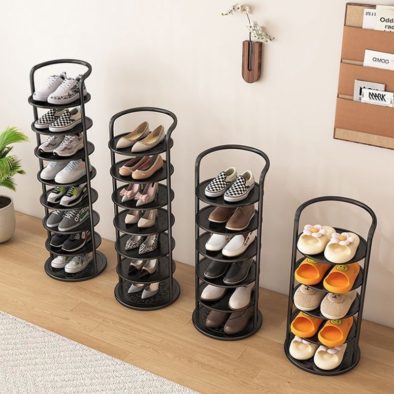 Vertical Shoe Rack with Metal Frame and Multi-Tier Round Shelves for Freestanding Storage - Image 9