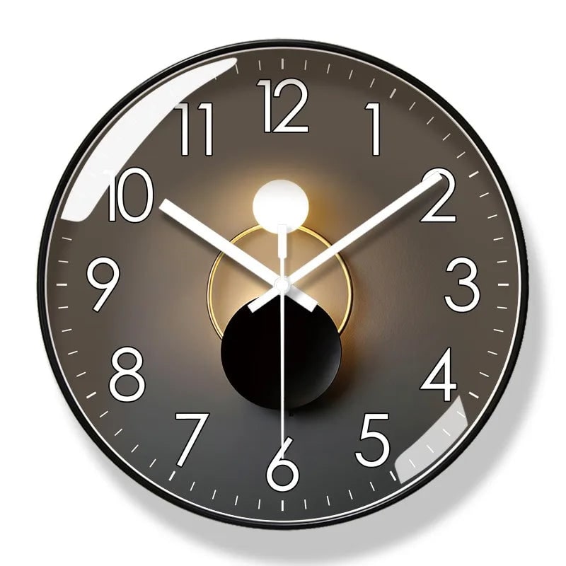Wall Clock with Silent Mechanism Round Glass Face and Geometric Design - Image 2