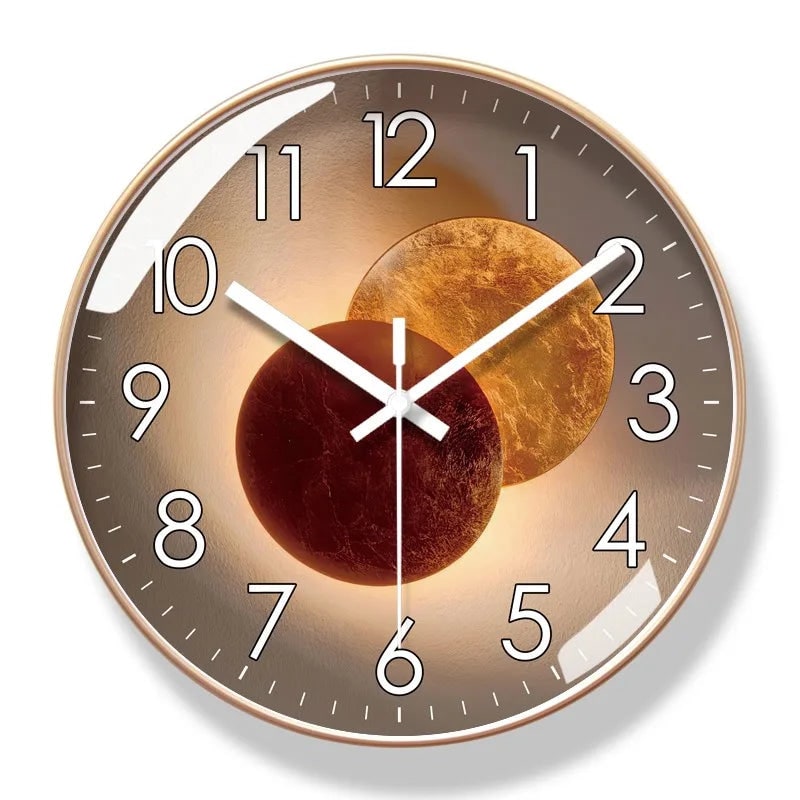 Wall Clock with Silent Mechanism Round Glass Face and Geometric Design - Image 4