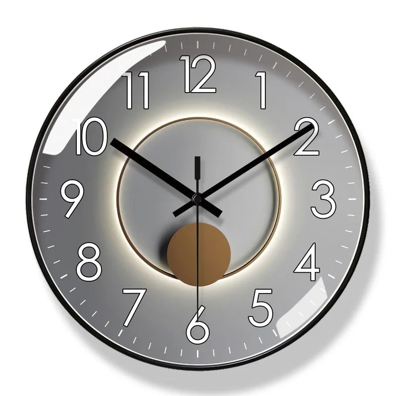 Wall Clock with Silent Mechanism Round Glass Face and Geometric Design - Image 7