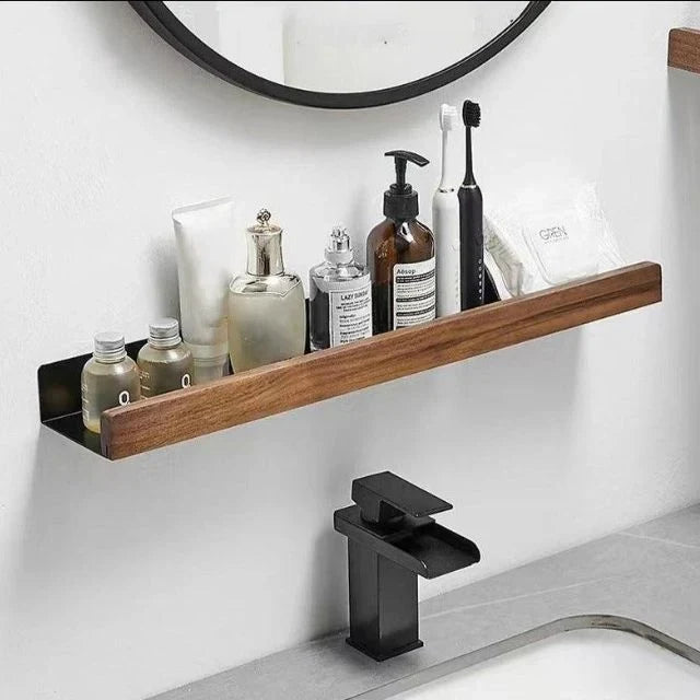 Wall Mounted Floating Shelves with Wooden Rail and Metal Bracket for Bathroom Storage - Image 5