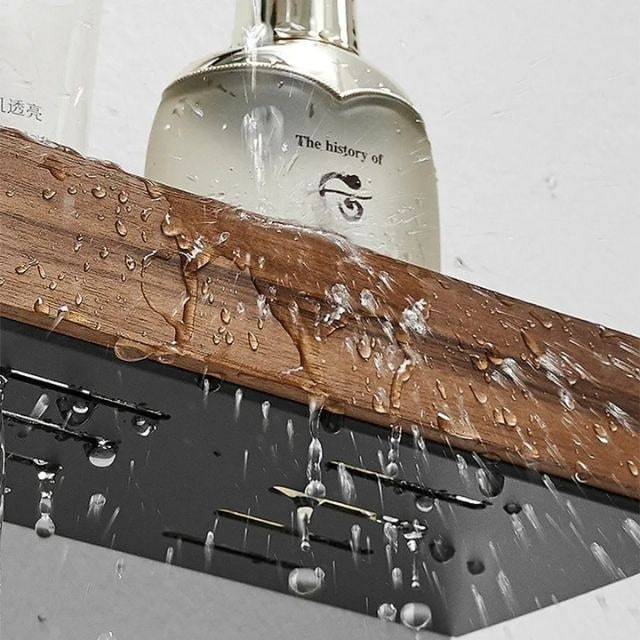 Wall Mounted Floating Shelves with Wooden Rail and Metal Bracket for Bathroom Storage - Image 7