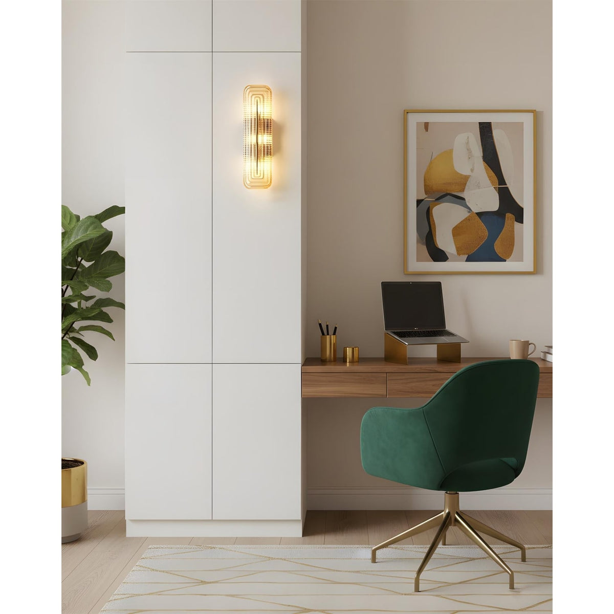 Wall Sconce Lighting with Brass Mount and Ribbed Glass Shade - Image 10