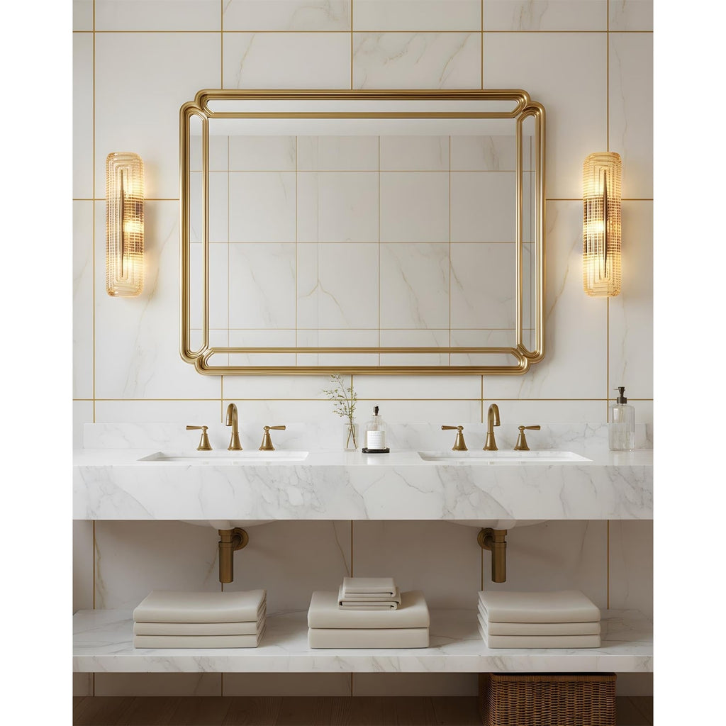 Wall Sconce Lighting with Brass Mount and Ribbed Glass Shade - Image 12