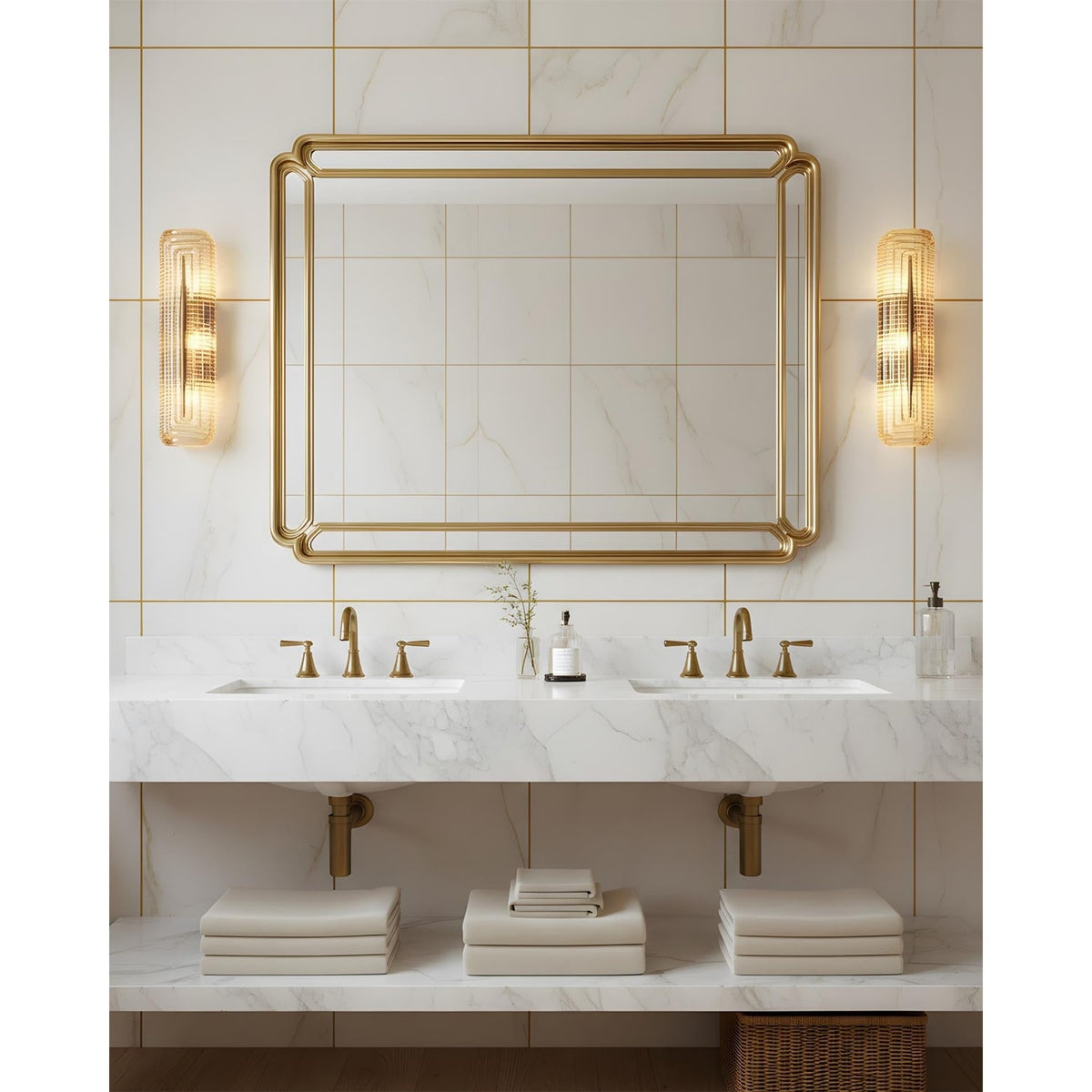 Wall Sconce Lighting with Brass Mount and Ribbed Glass Shade - Image 12