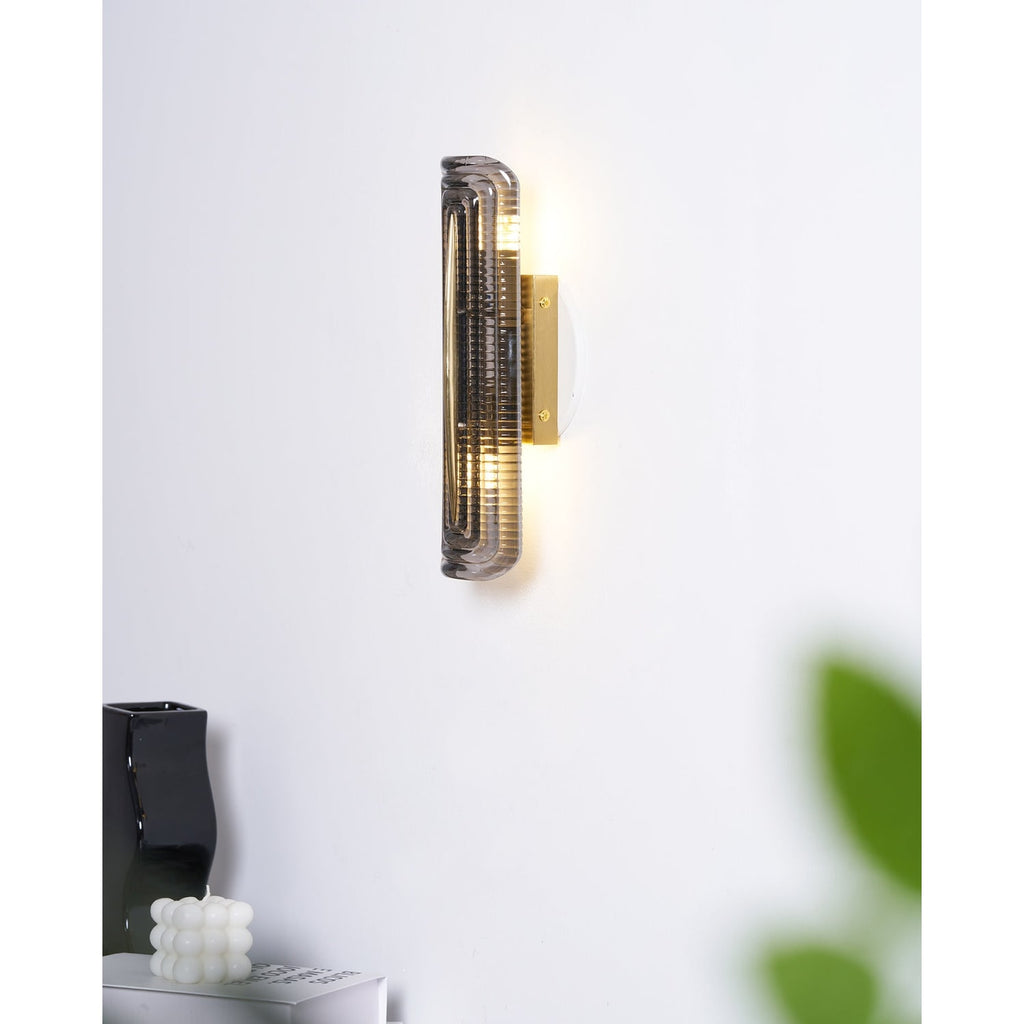 Wall Sconce Lighting with Brass Mount and Ribbed Glass Shade - Image 13