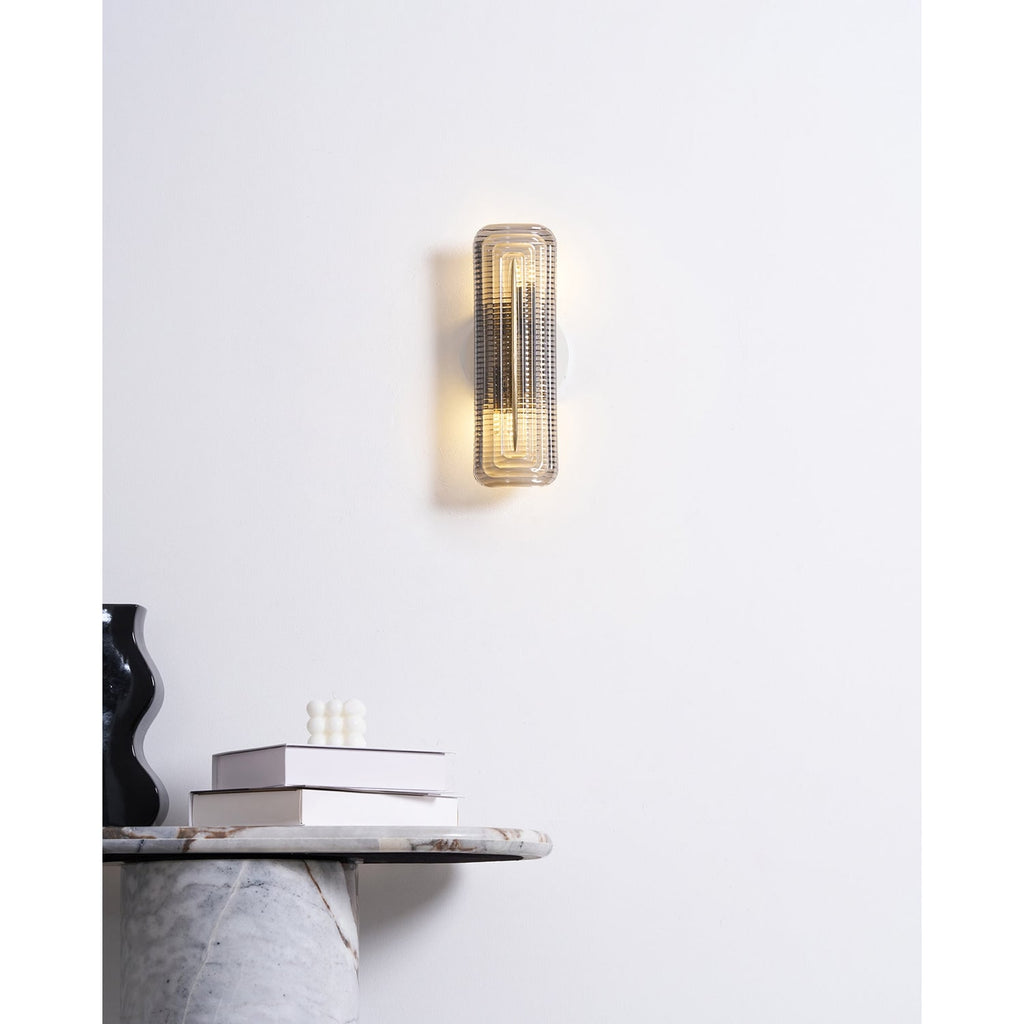 Wall Sconce Lighting with Brass Mount and Ribbed Glass Shade - Image 14