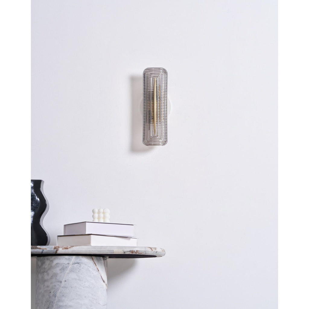 Wall Sconce Lighting with Brass Mount and Ribbed Glass Shade - Image 15
