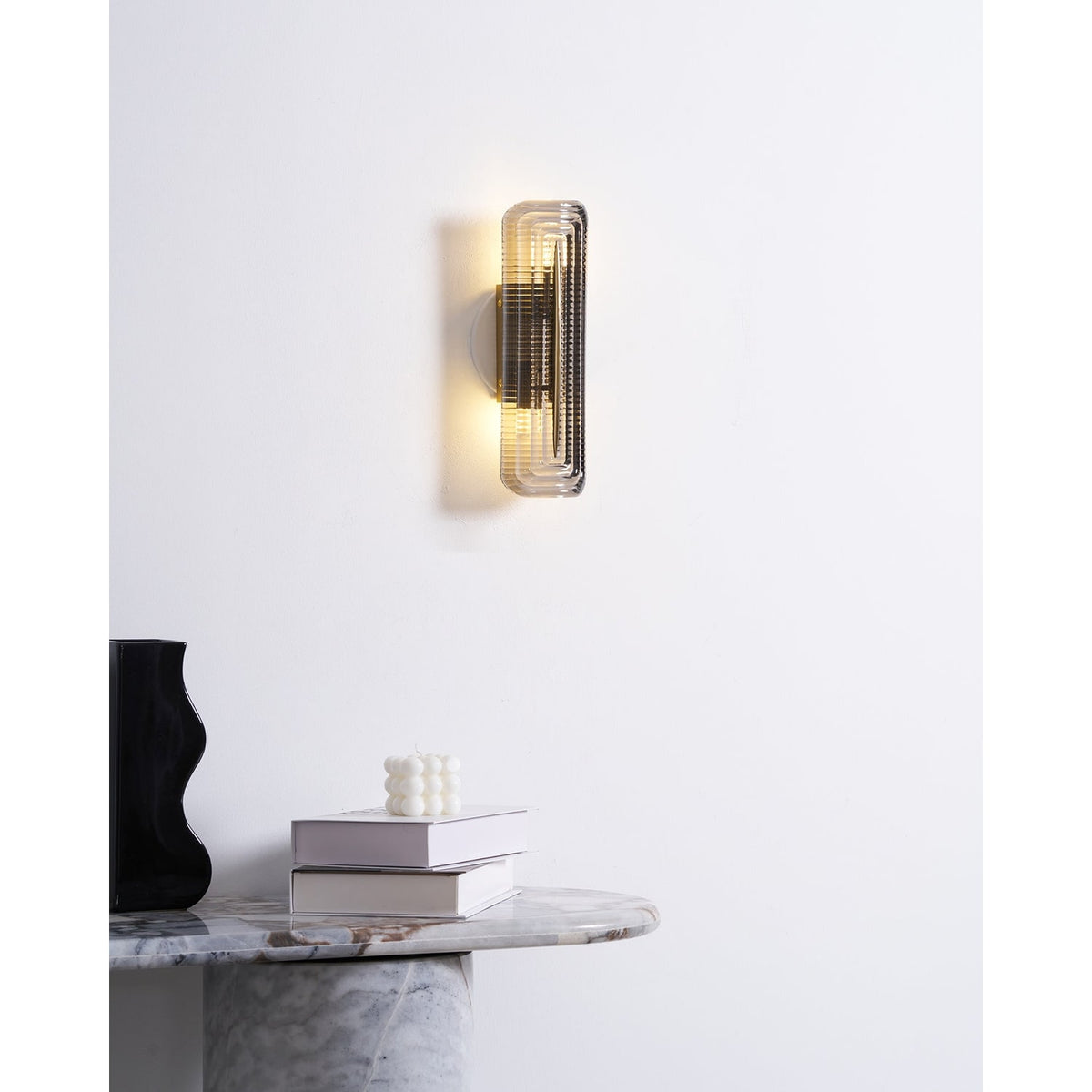 Wall Sconce Lighting with Brass Mount and Ribbed Glass Shade - Image 16