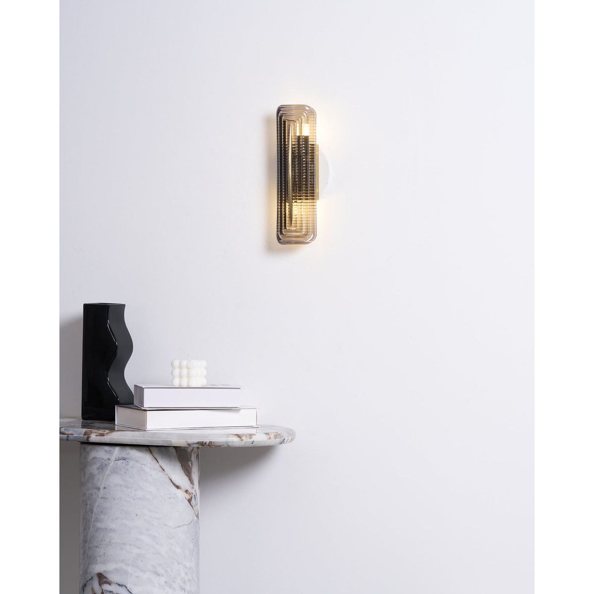 Wall Sconce Lighting with Brass Mount and Ribbed Glass Shade - Image 17
