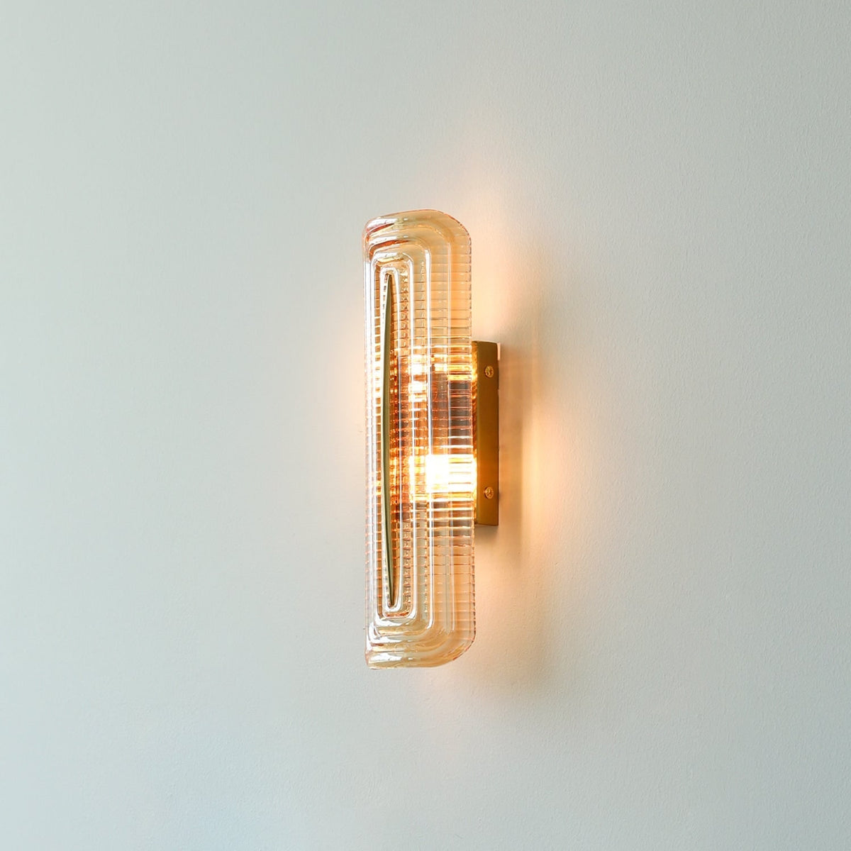 Wall Sconce Lighting with Brass Mount and Ribbed Glass Shade - Image 2
