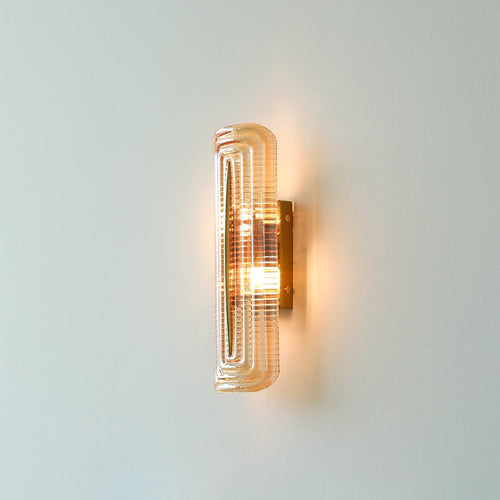 Wall Sconce Lighting with Brass Mount and Ribbed Glass Shade - Image 2