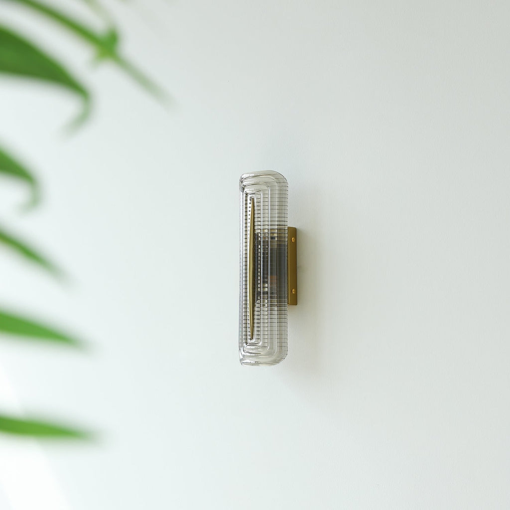 Wall Sconce Lighting with Brass Mount and Ribbed Glass Shade - Image 21