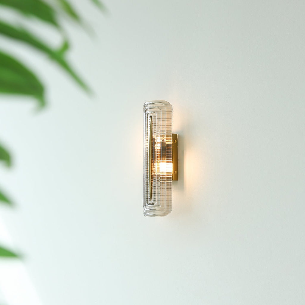 Wall Sconce Lighting with Brass Mount and Ribbed Glass Shade - Image 22