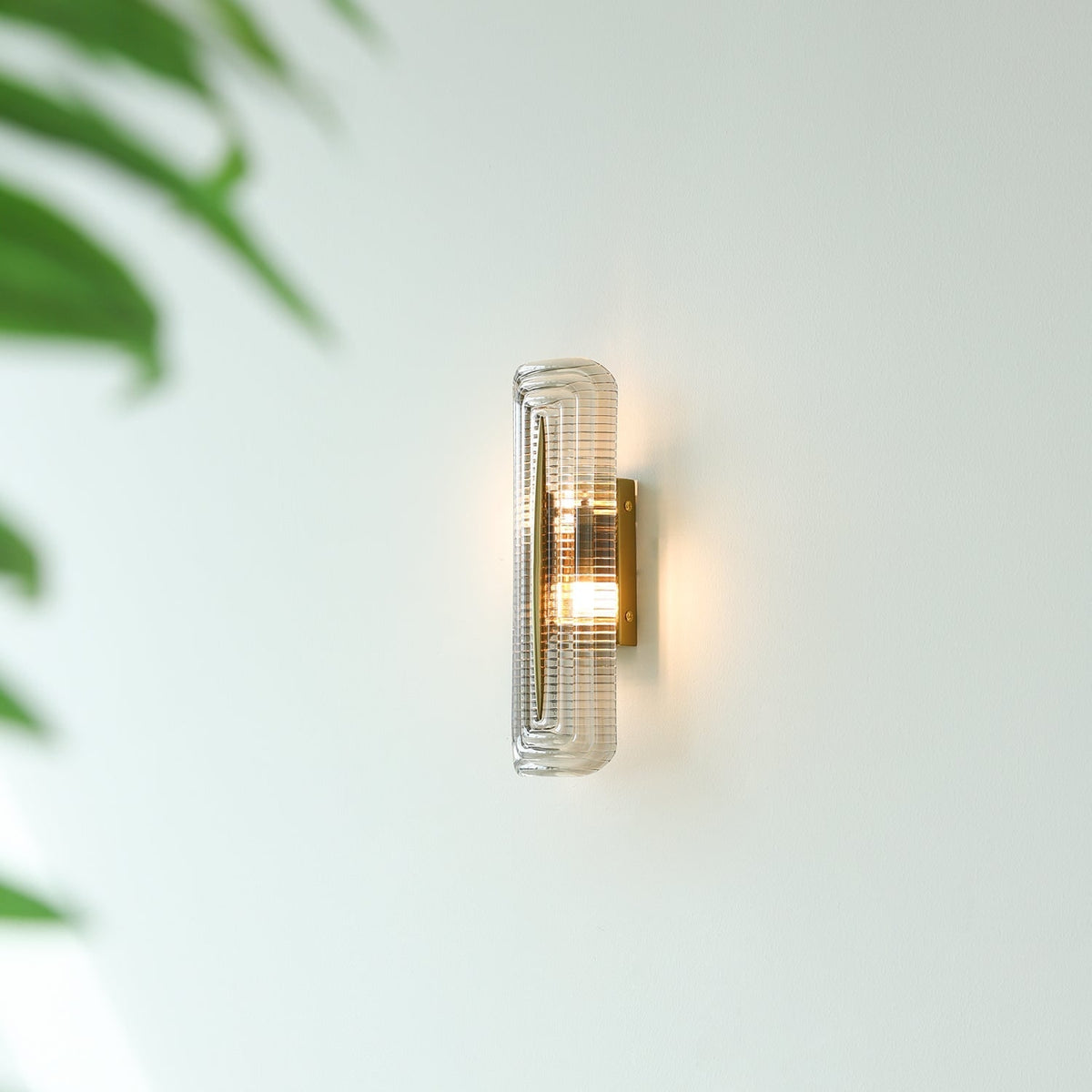 Wall Sconce Lighting with Brass Mount and Ribbed Glass Shade - Image 22