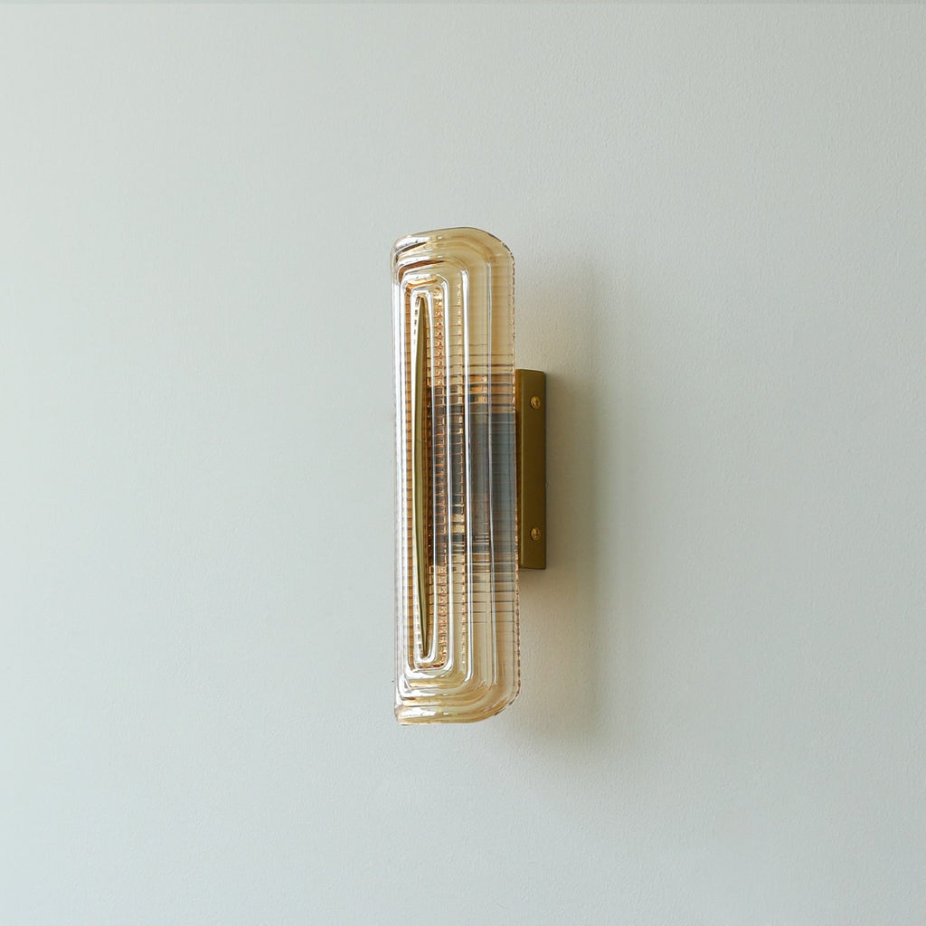 Wall Sconce Lighting with Brass Mount and Ribbed Glass Shade - Image 3