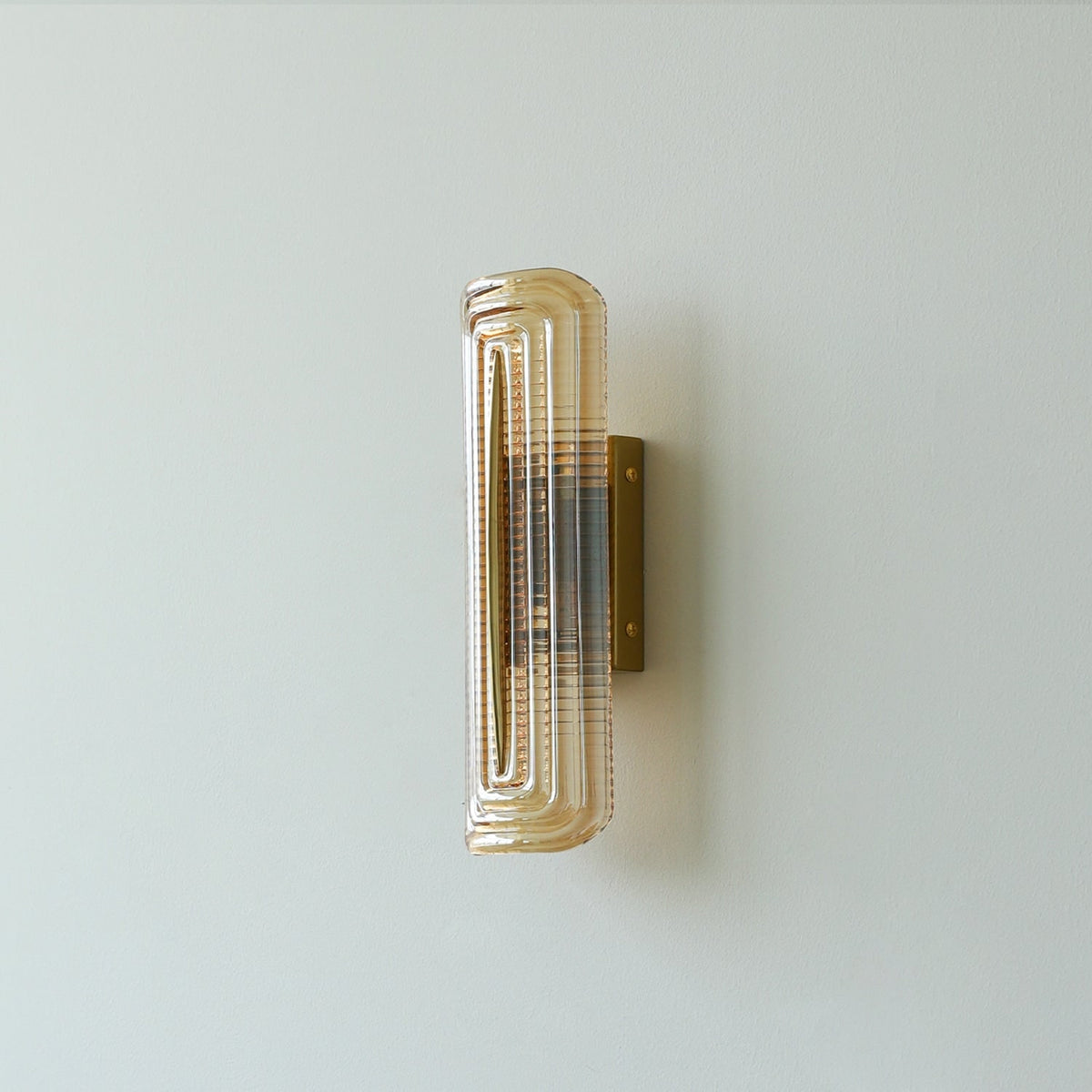 Wall Sconce Lighting with Brass Mount and Ribbed Glass Shade - Image 3
