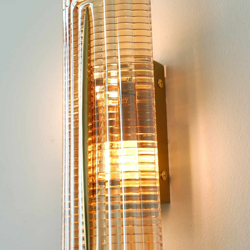 Wall Sconce Lighting with Brass Mount and Ribbed Glass Shade - Image 31