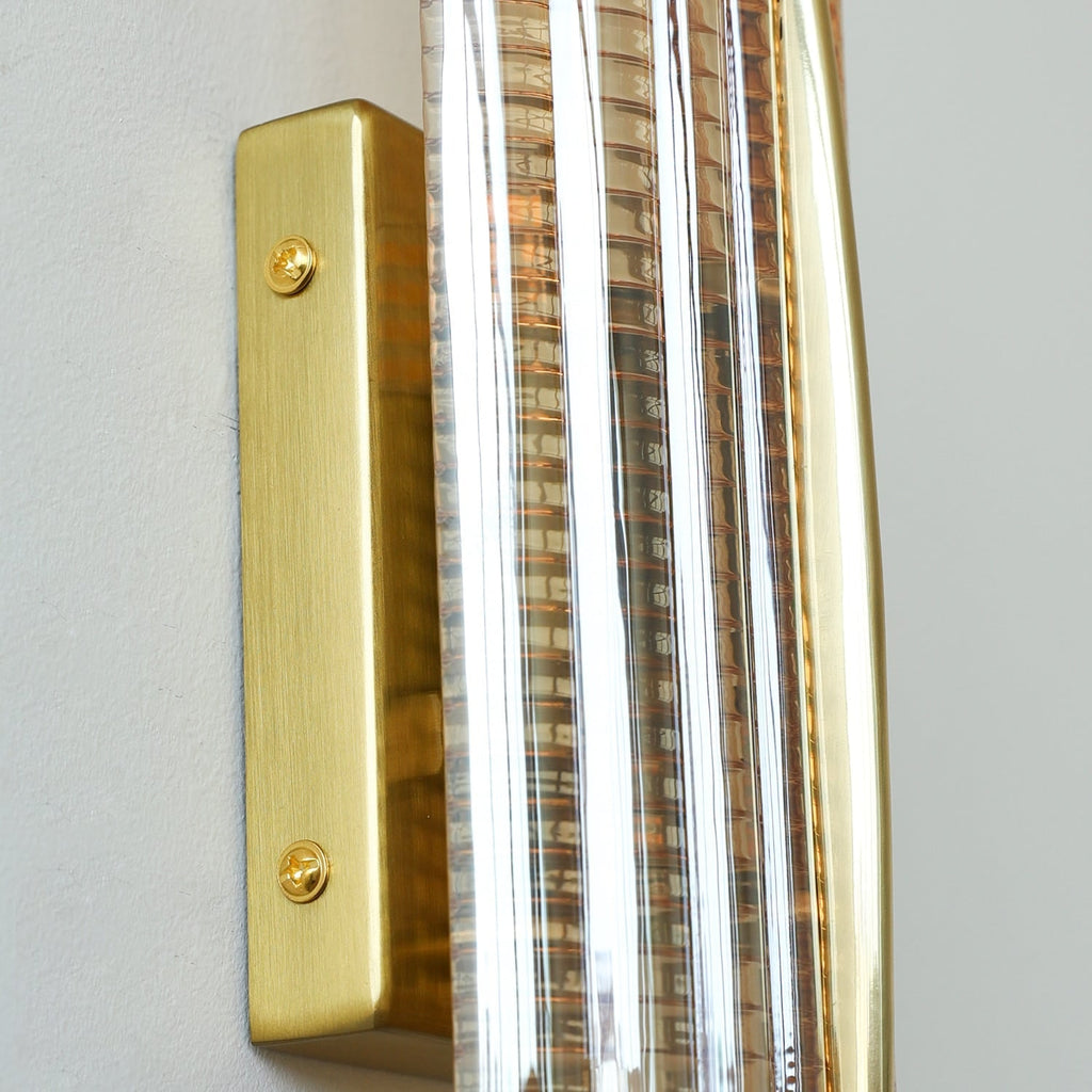 Wall Sconce Lighting with Brass Mount and Ribbed Glass Shade - Image 32
