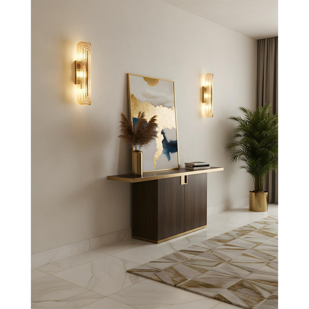 Wall Sconce Lighting with Brass Mount and Ribbed Glass Shade - Image 7