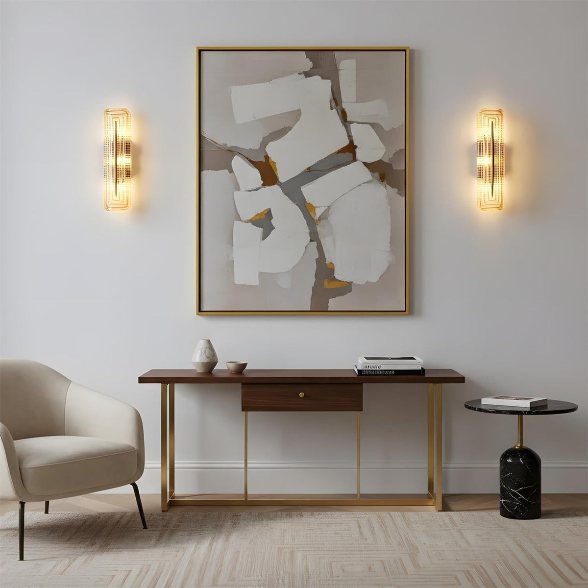 Wall Sconce Lighting with Brass Mount and Ribbed Glass Shade - Image 8