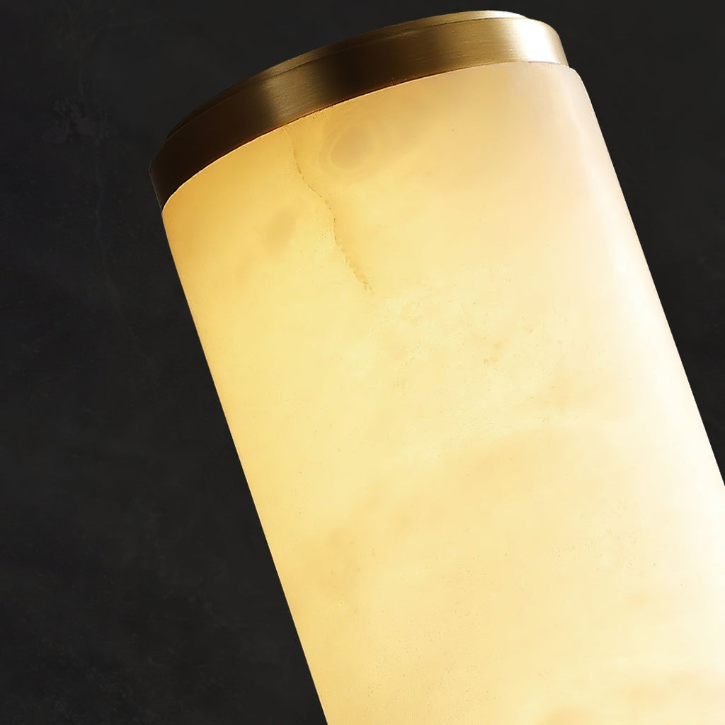 Wall Sconce Lighting with Marbled Cylindrical Shade and Brass Flush Mount - Image 10