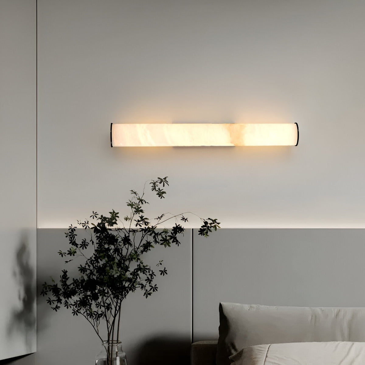 Wall Sconce Lighting with Marbled Cylindrical Shade and Brass Flush Mount - Image 12