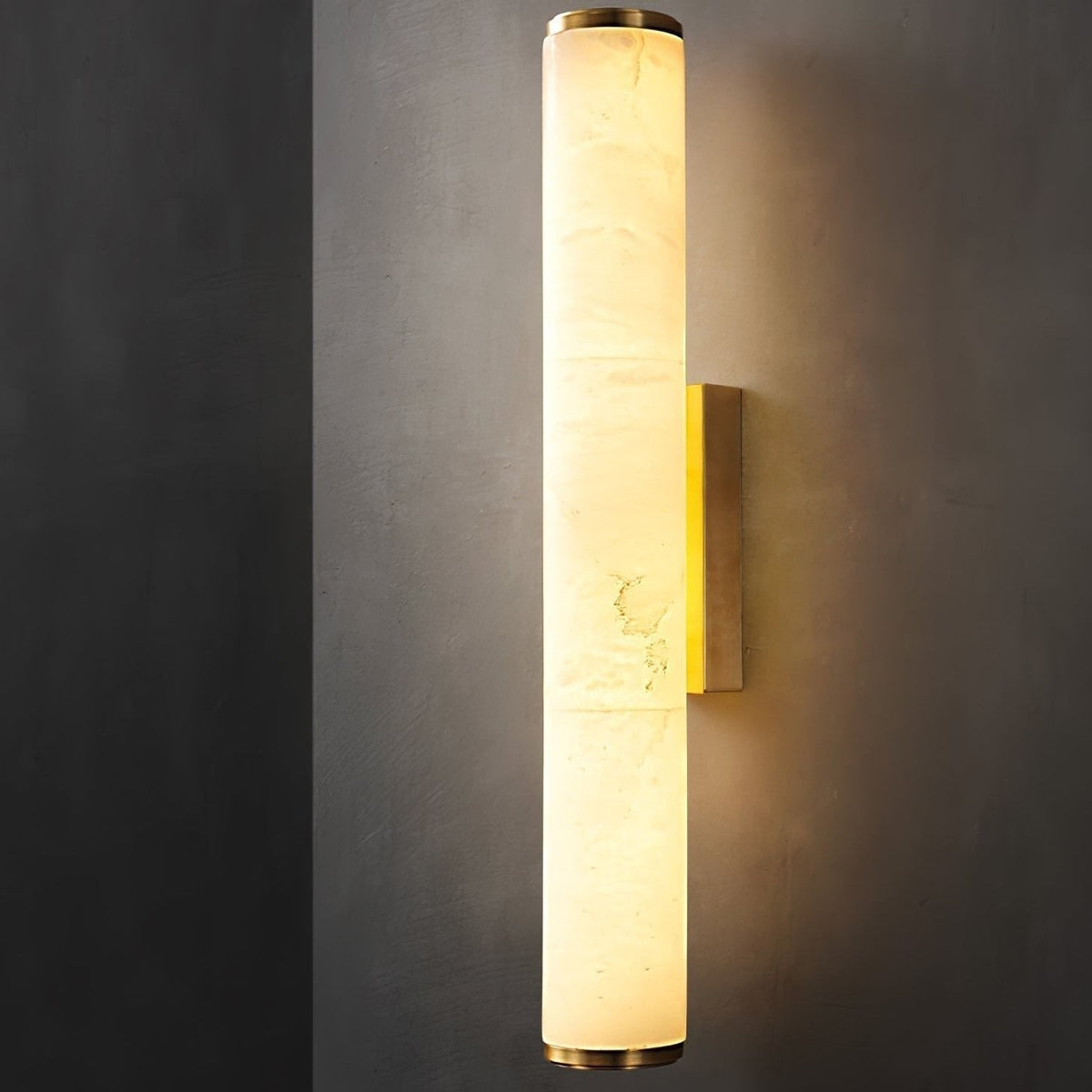 Wall Sconce Lighting with Marbled Cylindrical Shade and Brass Flush Mount - Image 3