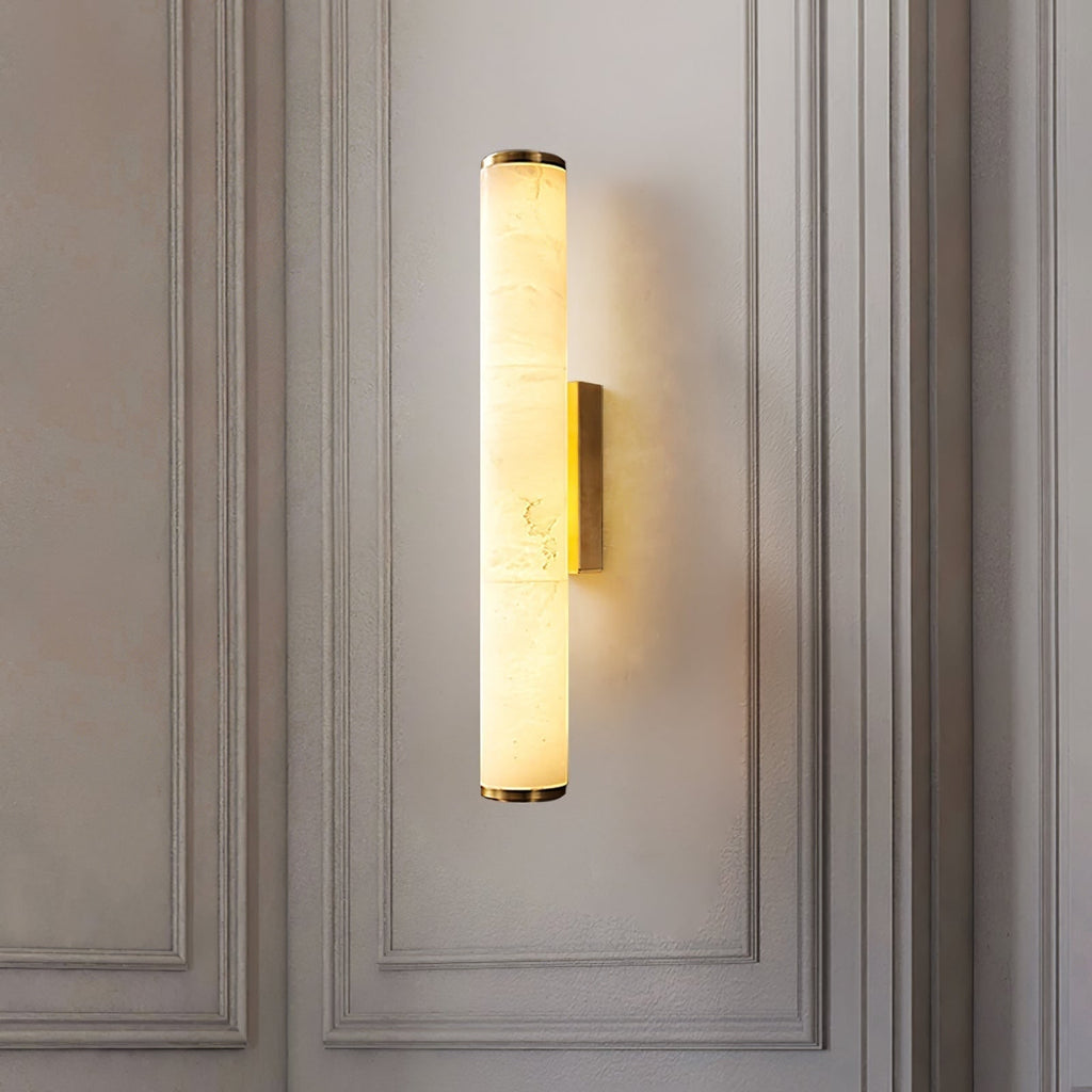 Wall Sconce Lighting with Marbled Cylindrical Shade and Brass Flush Mount - Image 5