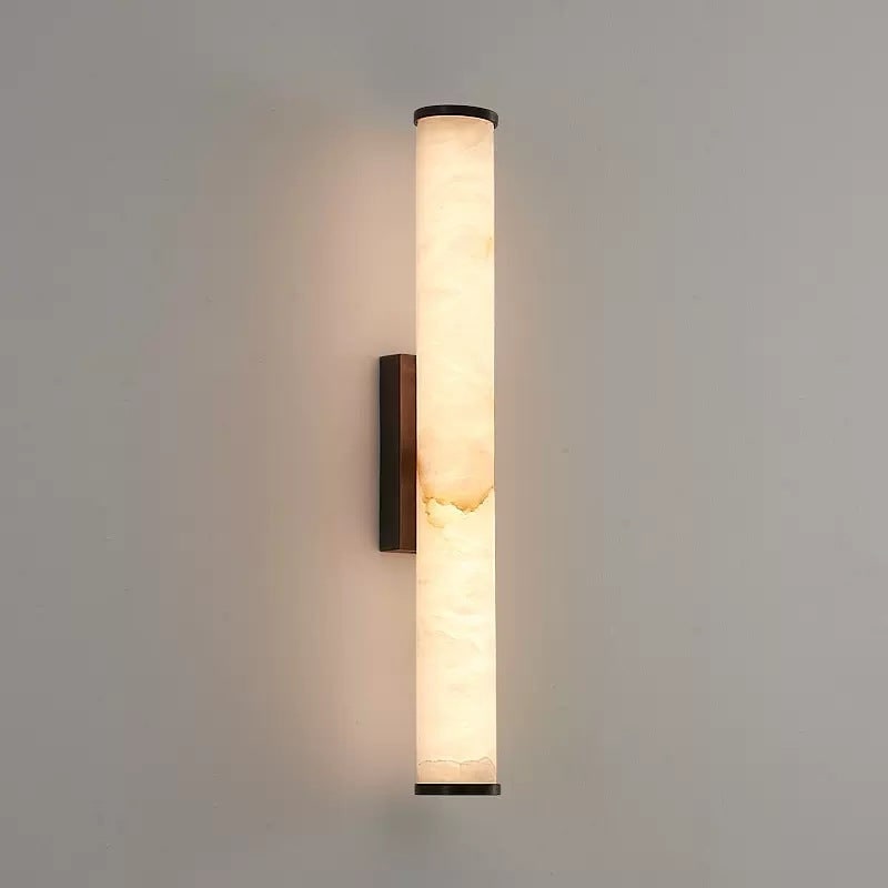 Wall Sconce Lighting with Marbled Cylindrical Shade and Brass Flush Mount - Image 6