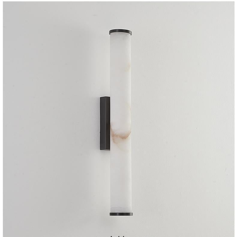Wall Sconce Lighting with Marbled Cylindrical Shade and Brass Flush Mount - Image 9