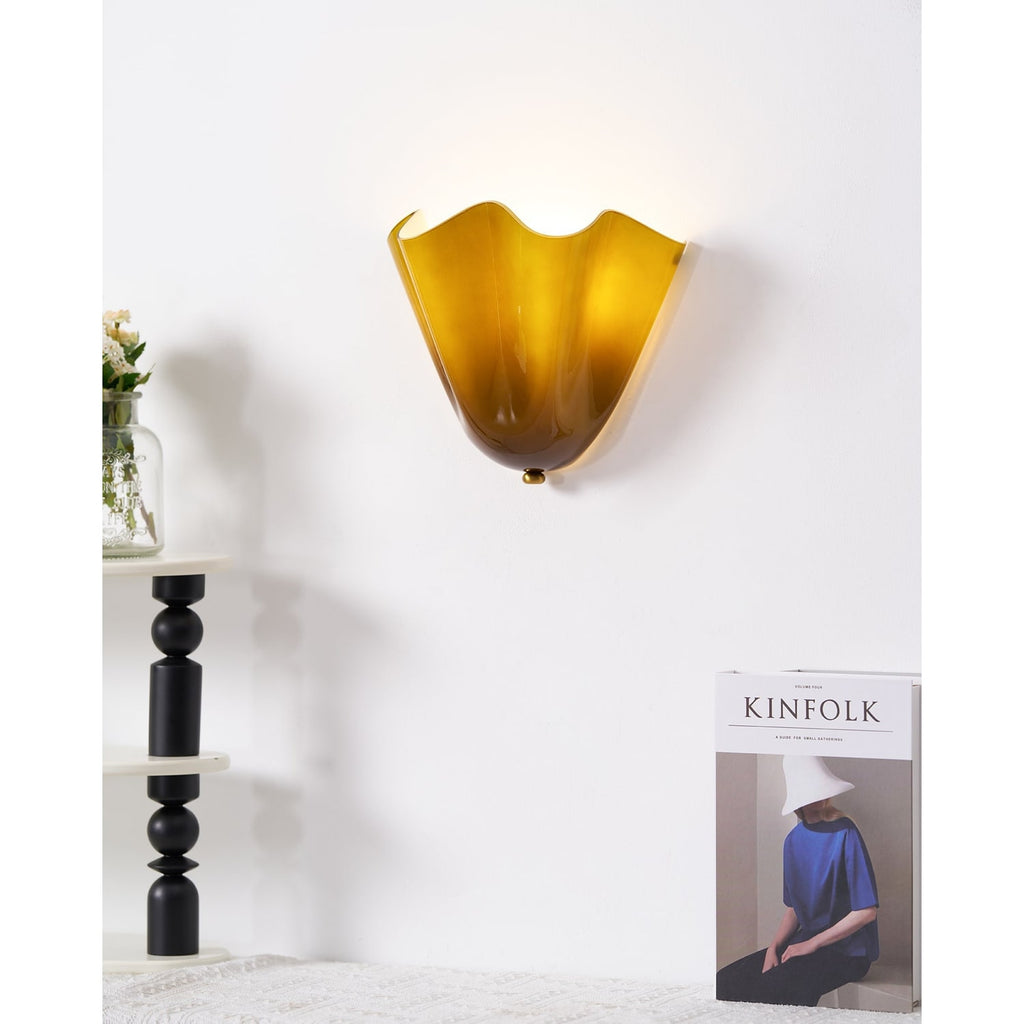 Wall Sconce Lighting with Wavy Glass Shade and Brass Finial for Hallway Bedroom - Image 10