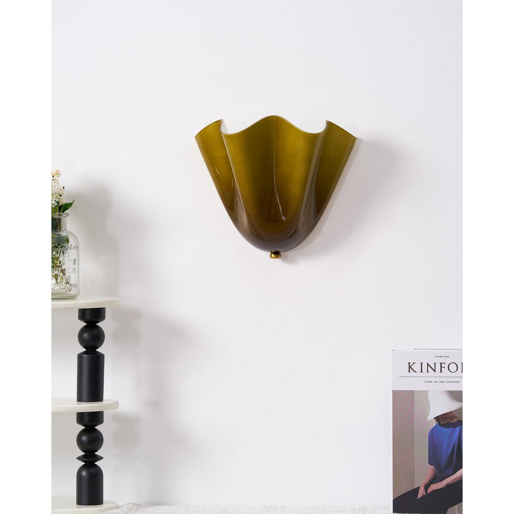Wall Sconce Lighting with Wavy Glass Shade and Brass Finial for Hallway Bedroom - Image 11