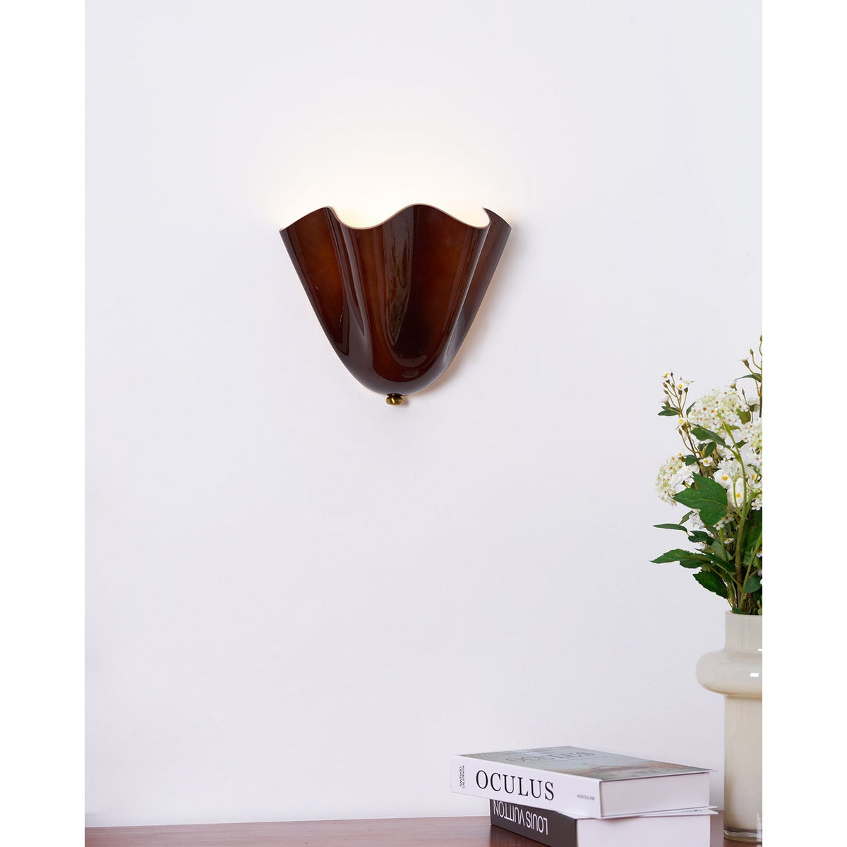 Wall Sconce Lighting with Wavy Glass Shade and Brass Finial for Hallway Bedroom - Image 13
