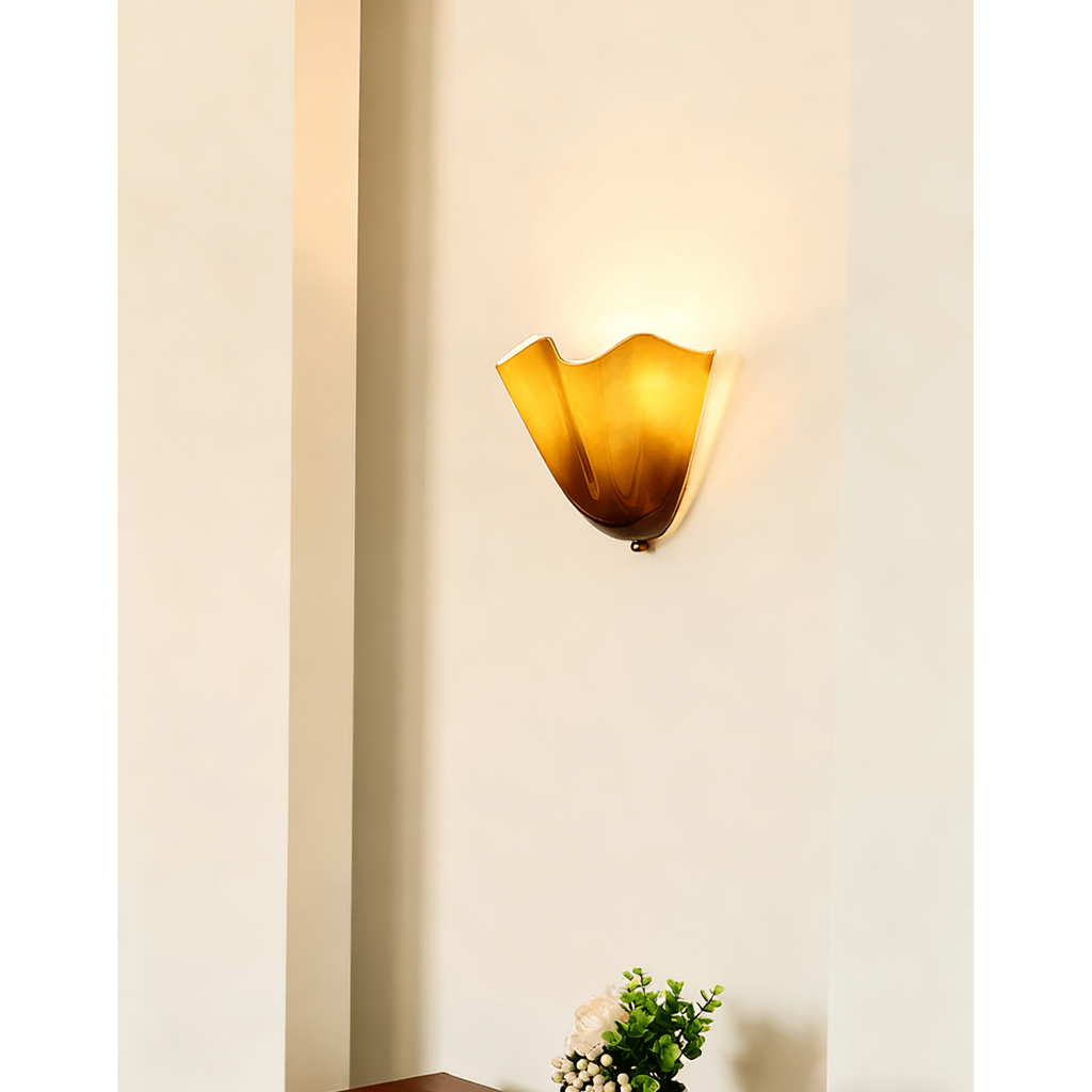 Wall Sconce Lighting with Wavy Glass Shade and Brass Finial for Hallway Bedroom - Image 2