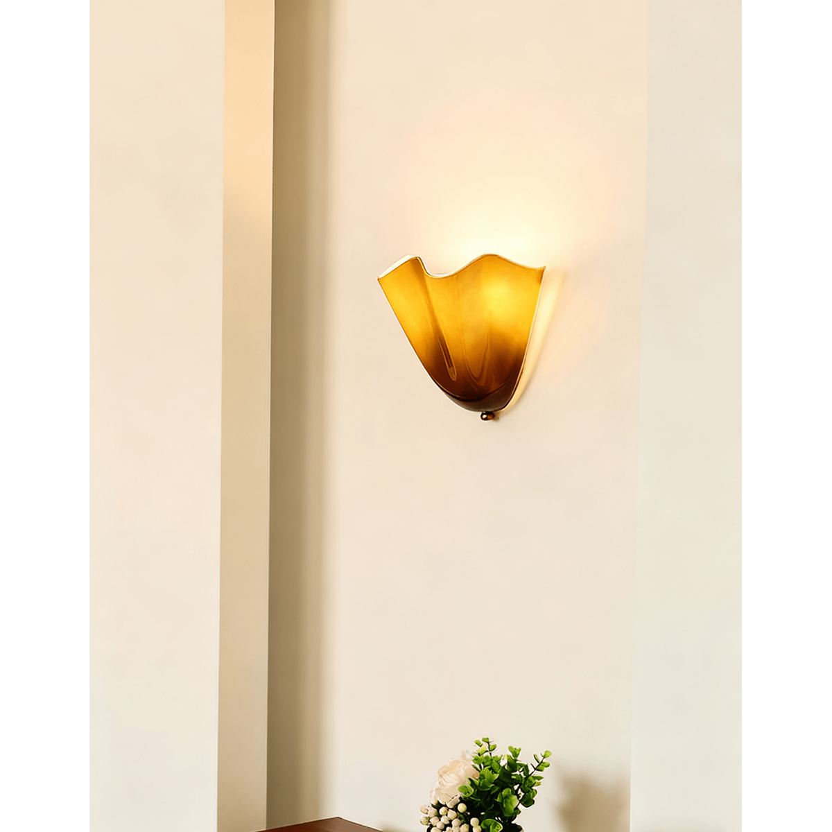 Wall Sconce Lighting with Wavy Glass Shade and Brass Finial for Hallway Bedroom - Image 2