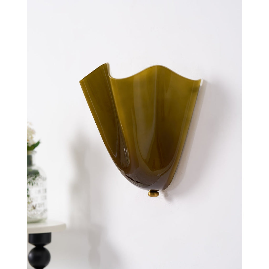 Wall Sconce Lighting with Wavy Glass Shade and Brass Finial for Hallway Bedroom - Image 34