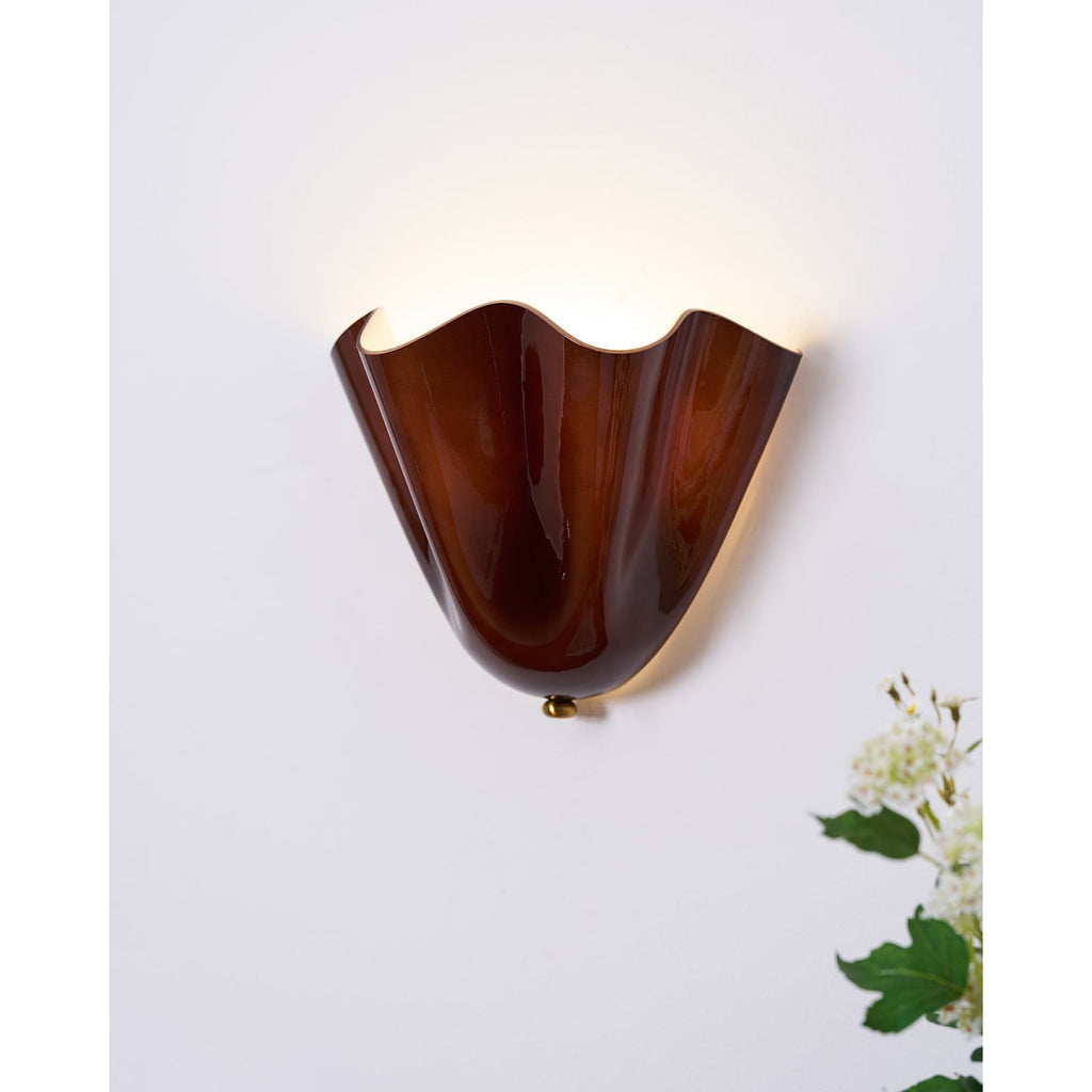 Wall Sconce Lighting with Wavy Glass Shade and Brass Finial for Hallway Bedroom - Image 38