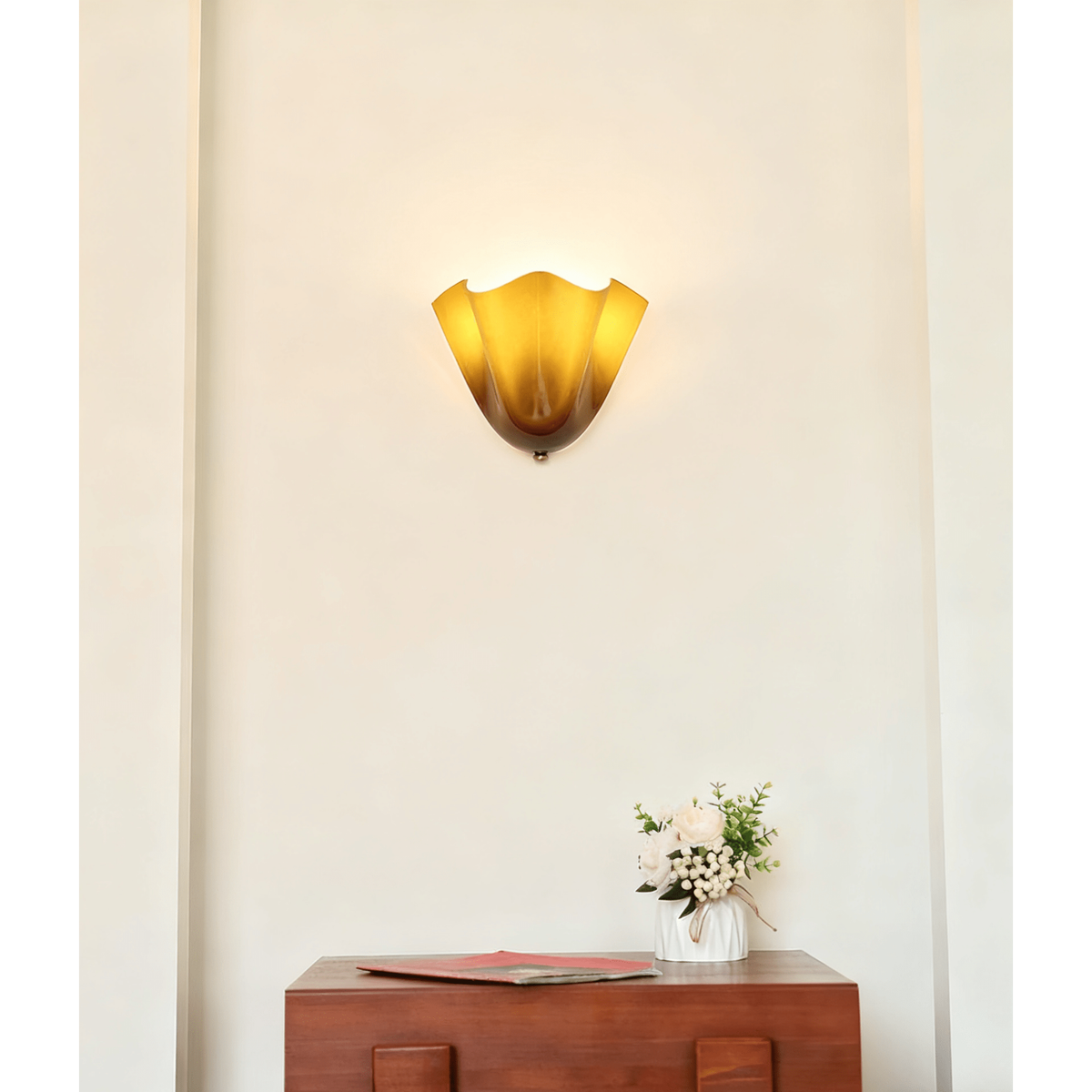 Wall Sconce Lighting with Wavy Glass Shade and Brass Finial for Hallway Bedroom - Image 39
