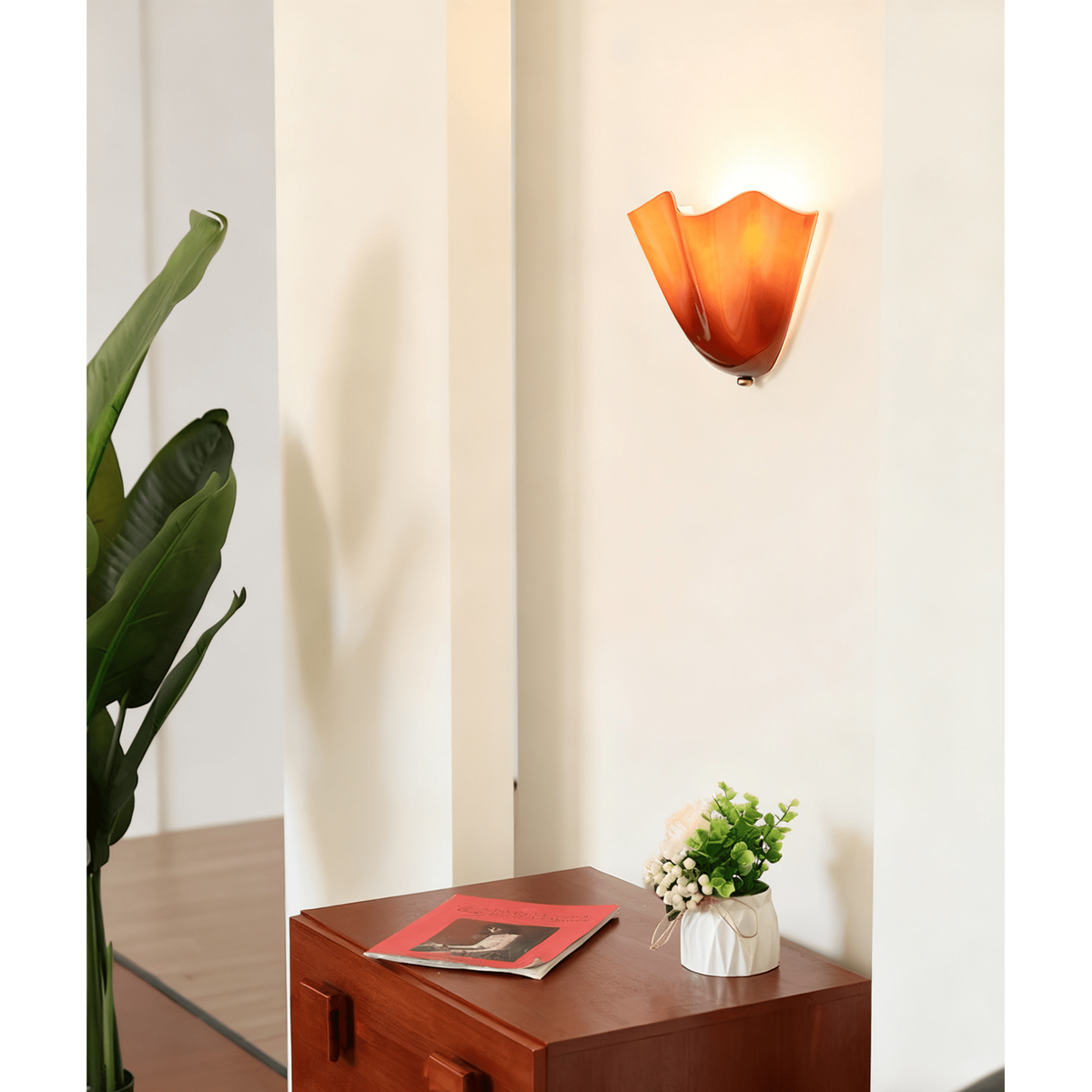 Wall Sconce Lighting with Wavy Glass Shade and Brass Finial for Hallway Bedroom - Image 4