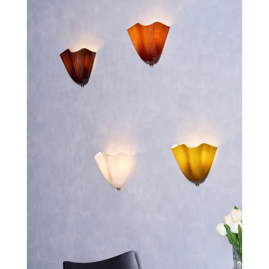 Wall Sconce Lighting with Wavy Glass Shade and Brass Finial for Hallway Bedroom - Image 47