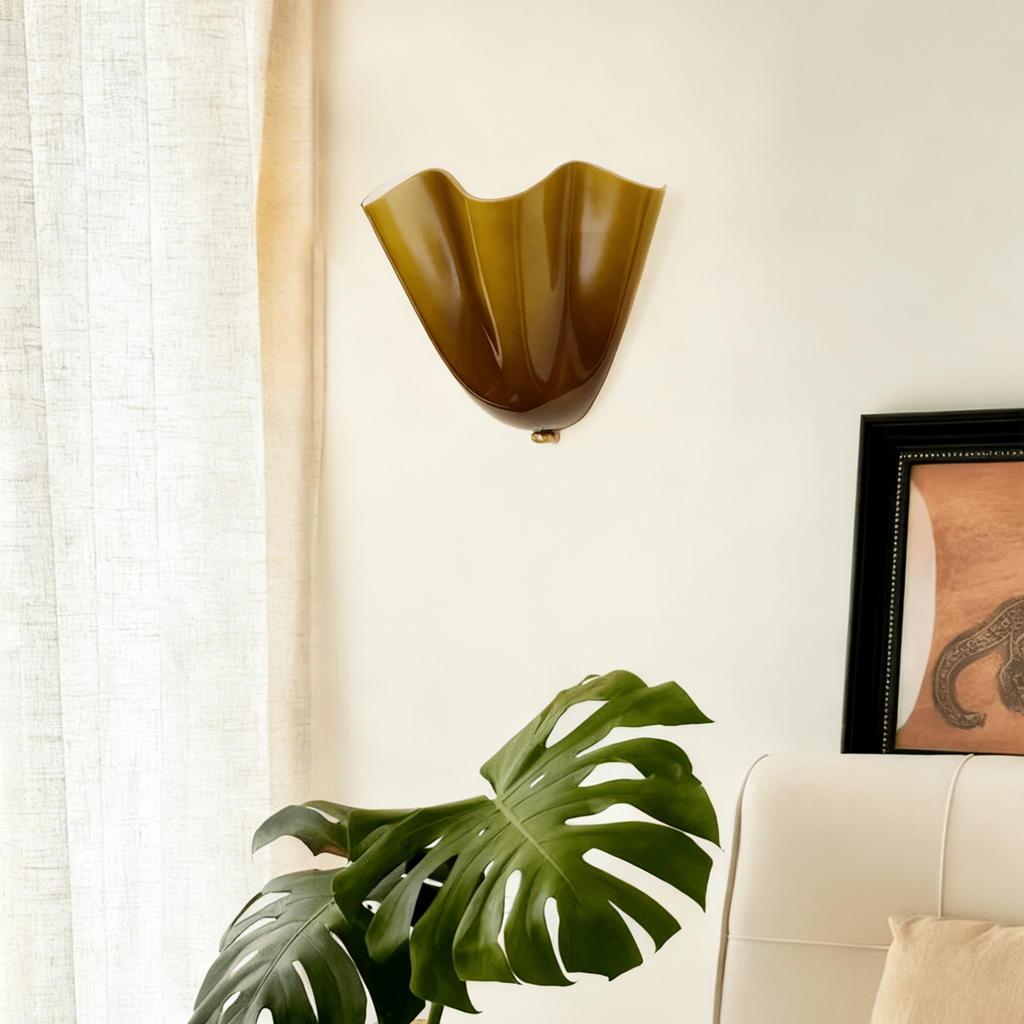 Wall Sconce Lighting with Wavy Glass Shade and Brass Finial for Hallway Bedroom - Image 5