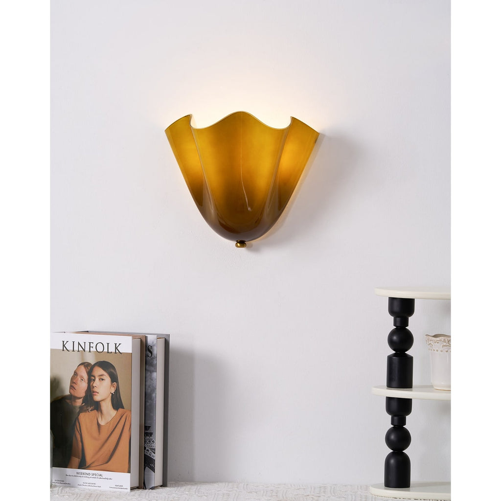 Wall Sconce Lighting with Wavy Glass Shade and Brass Finial for Hallway Bedroom - Image 9